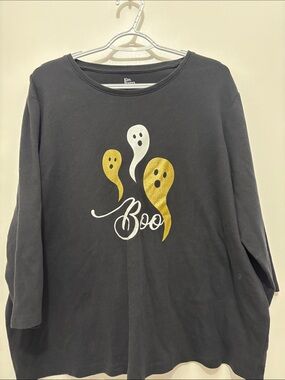 NWOT Kim Rogers Black Long Sleeve 'Boo' Ghost Graphic Top 2X